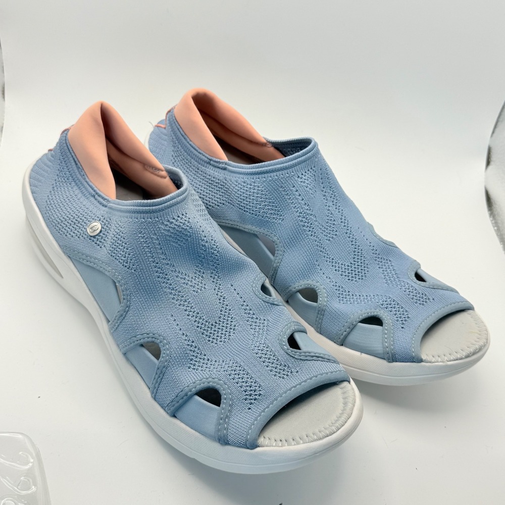 Women's BZees Blue Pink Slip On Comfort Shoe Flat Sandal Size 11
